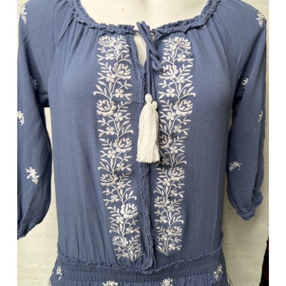 Vintage Havana Blue Mini Tiered Fringe Dress S Boho Festival Western Coastal Y2K - Picture 2 of 7